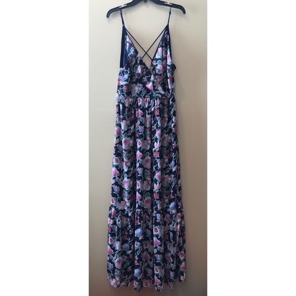 Adelyn Rae blue floral criss cross maxi dress L - Picture 3 of 8